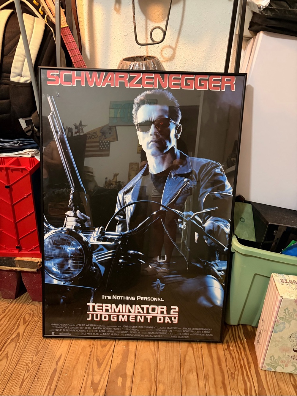Schwarzenegger Terminator 2 Framed Movie Poster - Black, Red, Blue